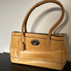Coach Tan Leather Shoulder Bag with Turn-Lock Closure